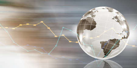 Conceptual image of modern business and technology with Earth planetの写真素材