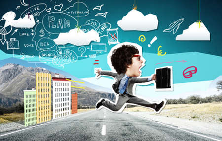 Composite image of funny businessman and business conceptsの写真素材