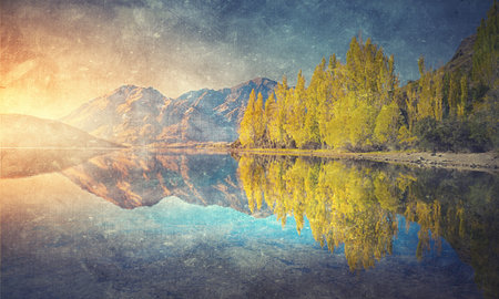 Natural beautiful landscape of mountain lake and forest