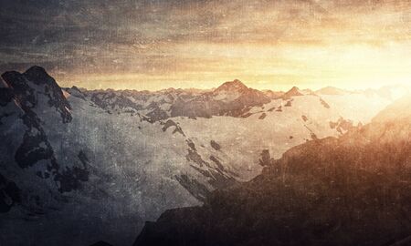 Natural beautiful landscape of sunrise above mountainsの写真素材