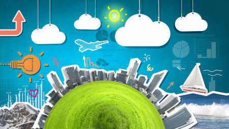 Composite collage with modern city landmarks and buildingsの写真素材