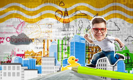 Composite image of funny businessman and business concepts