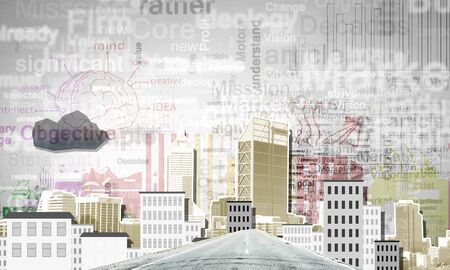 Composite collage with modern city landmarks and buildingsの写真素材