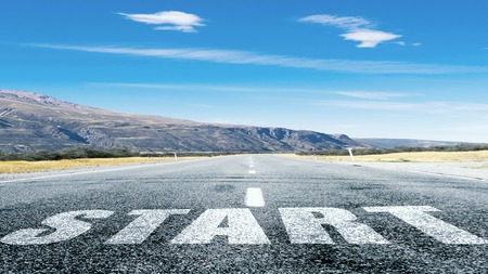 Start word as motivation writen on asphalt roadの写真素材