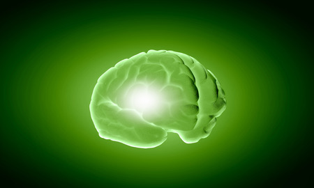 Science image with human brain on green backgroundの写真素材
