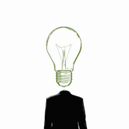 Unrecognizable businessman with light bulb instead of headの写真素材