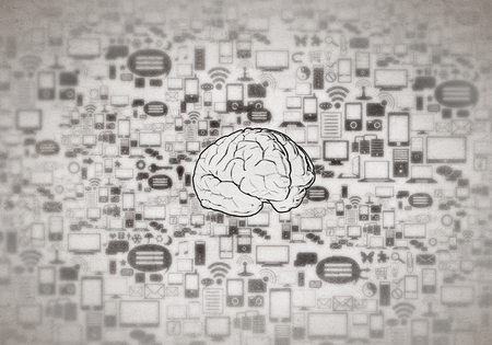 Sketch of human brain and business ideas and strategy on white backgroundの写真素材