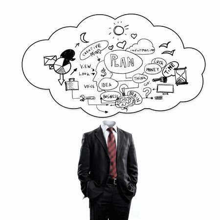 Unrecognizable businessman with cloud instead of headの写真素材