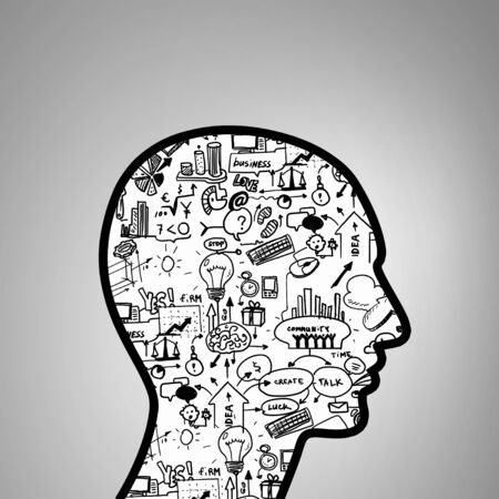 Silhouette of human head with plan sketch instead of brainの写真素材