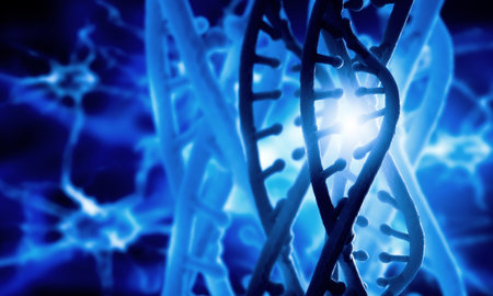 Digital blue image of DNA molecule and technology concepts