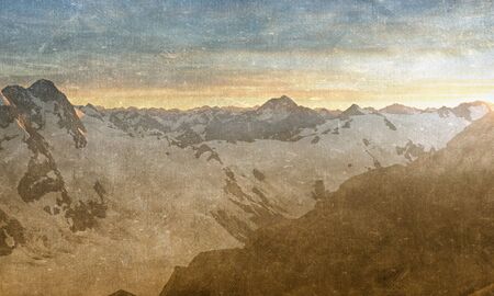 Natural mountain landscape in old grunge styleの写真素材