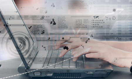 Close up of male hands typing on laptop keyboard