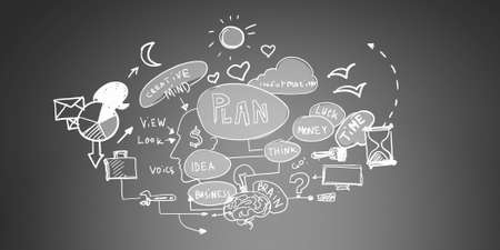 Drawing strategy success on a concrete wallの写真素材