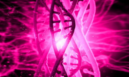 Biochemistry background concept with high tech dna moleculeの写真素材