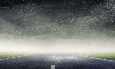 Natural landscape of road in rainy stormy weatherの写真素材