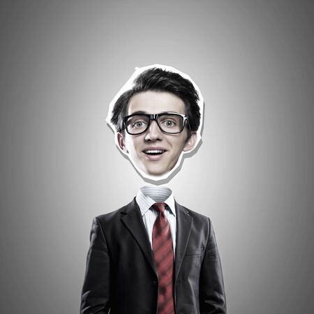Funny businessman and his head hanging on ropeの写真素材