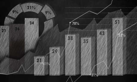 Economics concept with graphs and diagrams on dark backgroundの写真素材