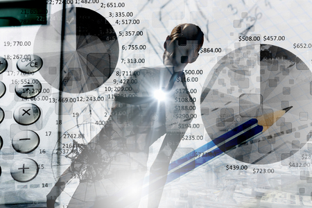 Business concept with stationary staff on tableの写真素材