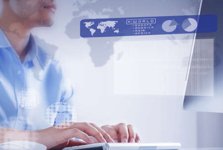 Hands of businessman working with keyboard and mouse