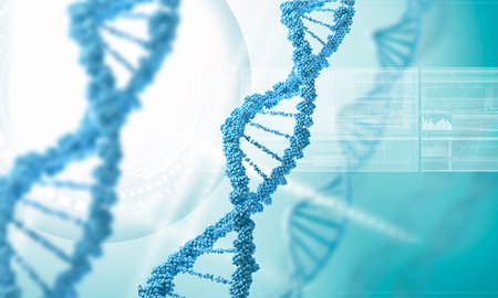 Concept of biochemistry with dna molecule on blue backgroundの写真素材