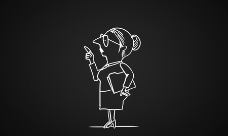 Caricature of funny woman teacher on dark backgroundの写真素材