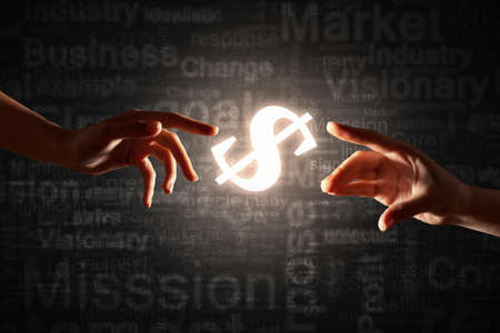 Close up of human hands touching with fingersの写真素材