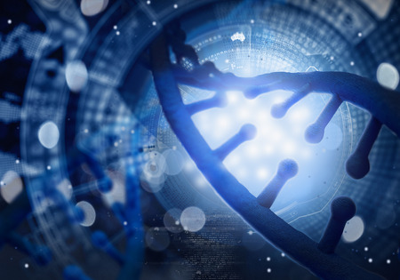 Concept of biochemistry with dna molecule on blue backgroundの写真素材
