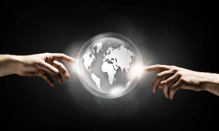 Close up of human hands touching with fingersの写真素材