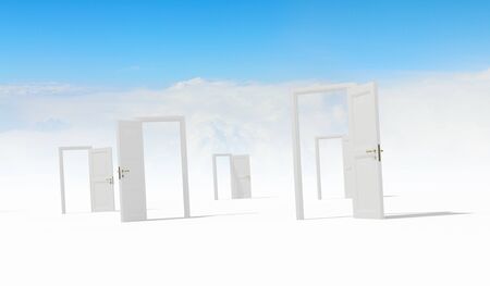 Conceptual image with opened doors as new way entrance to new world