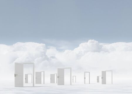 Conceptual image with opened doors as new way entrance to new world