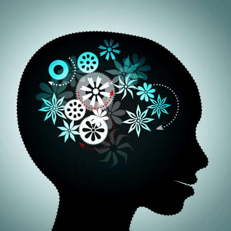 Silhouette of male head with gears in brain