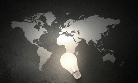 Background image of world map on concrete wallの写真素材