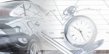 Pocket watch and business concepts on digital background