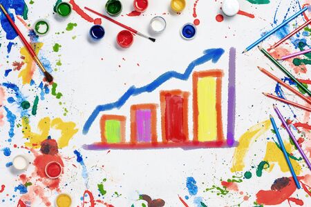 Concept of financial growth with colorful drawing of rising graphの写真素材