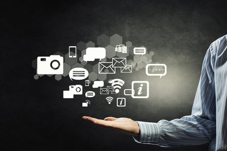 Businessman hand holding cloud computing concept in palmの写真素材