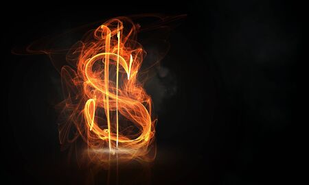 Dollar currency glowing symbol on dark backgroundの写真素材