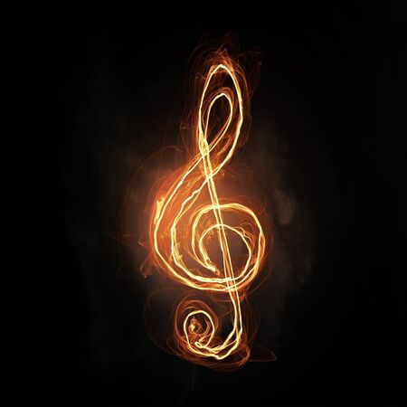 Music light glowing symbol on dark backgroundの写真素材