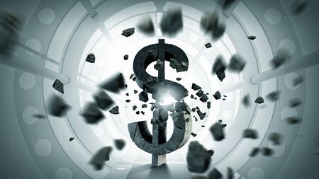 Futuristic designed elegant interior with big broken dollar signの写真素材