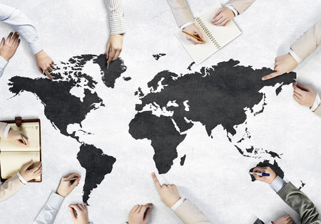 Top view of people hands drawing business teamwork strategy