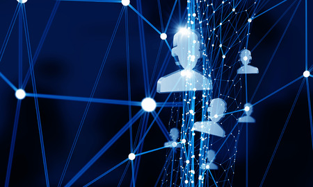 Blue virtual technology background with lines and grids
