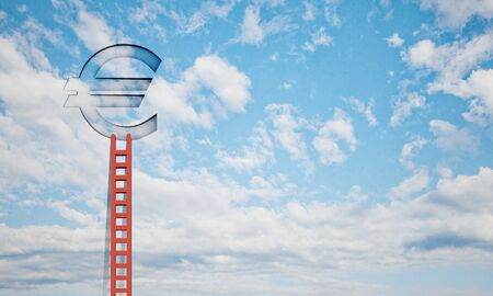 Euro sign on top of ladder leading to skyの写真素材