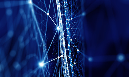 Blue virtual technology background with lines and gridsの写真素材