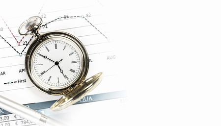 Pocket watch and business concepts on digital background