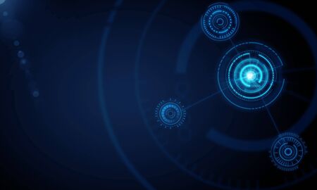 Digital technology dark background with circled icons and connection lines