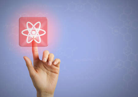Hand touching with finger media icon on interface screen