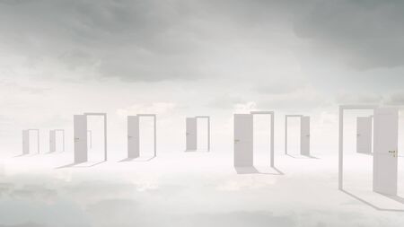 Many white opened doors as symbol of making desicionの写真素材