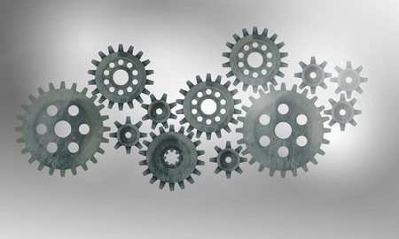 Concept of harmonious working mechanism with gears and cogwheelsの写真素材
