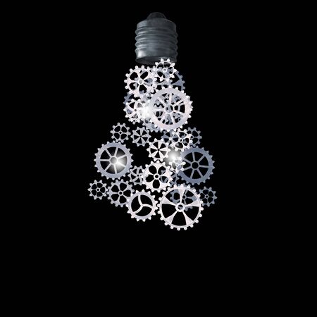 Light bulb with gears inside on dark backgroundの写真素材