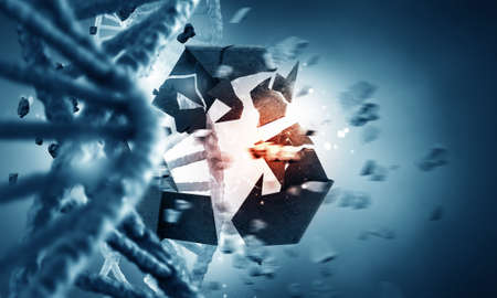 Conceptual image with recycle sign and DNA moleculeの写真素材