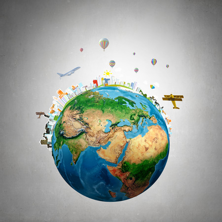 Whole world concept with Earth planet on concrete background. Elements of this image are furnished by NASAの写真素材